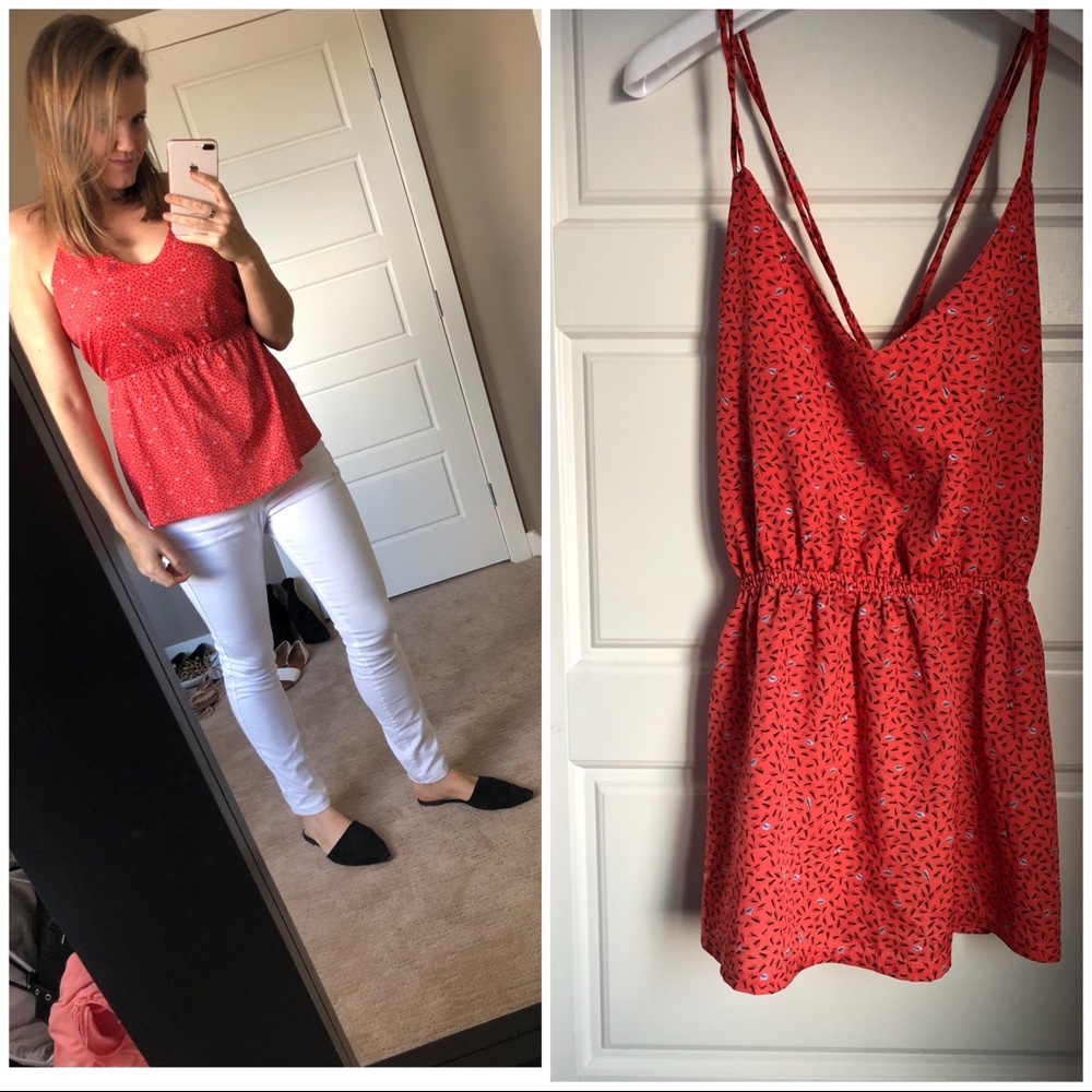 Red blouse tank top cross back size large